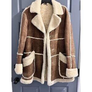 Vintage Shearling Sheepskin Suede Leather Coat Sawyer Of Napa Size 42 M/L *read